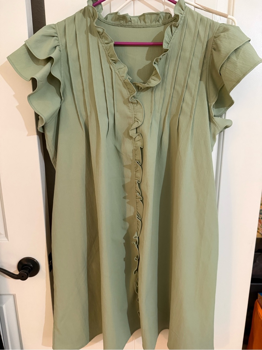Women's Sage Green Ruffle Front Dress